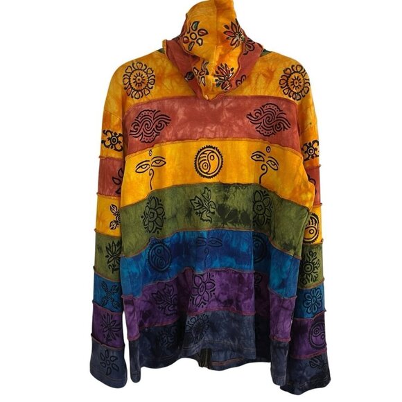 Rising International Women 3XL Plus Floral Patchwork Hoodie Yellow Boho Hippie - Picture 3 of 12